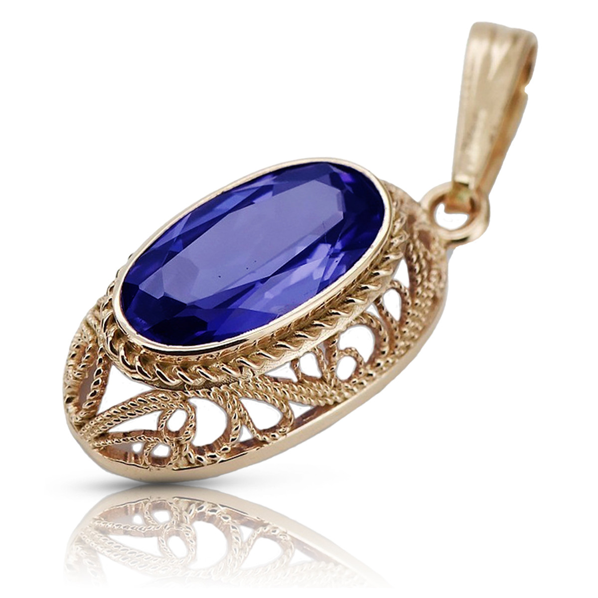 "Classic Vintage 14K Rose Gold Pendant Adorned with Sapphire VPC014" Vintage