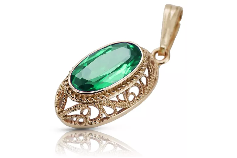 "Luxurious 14K Rose Gold Emerald Pendant - Authentic Vintage Style vpc014" Vintage