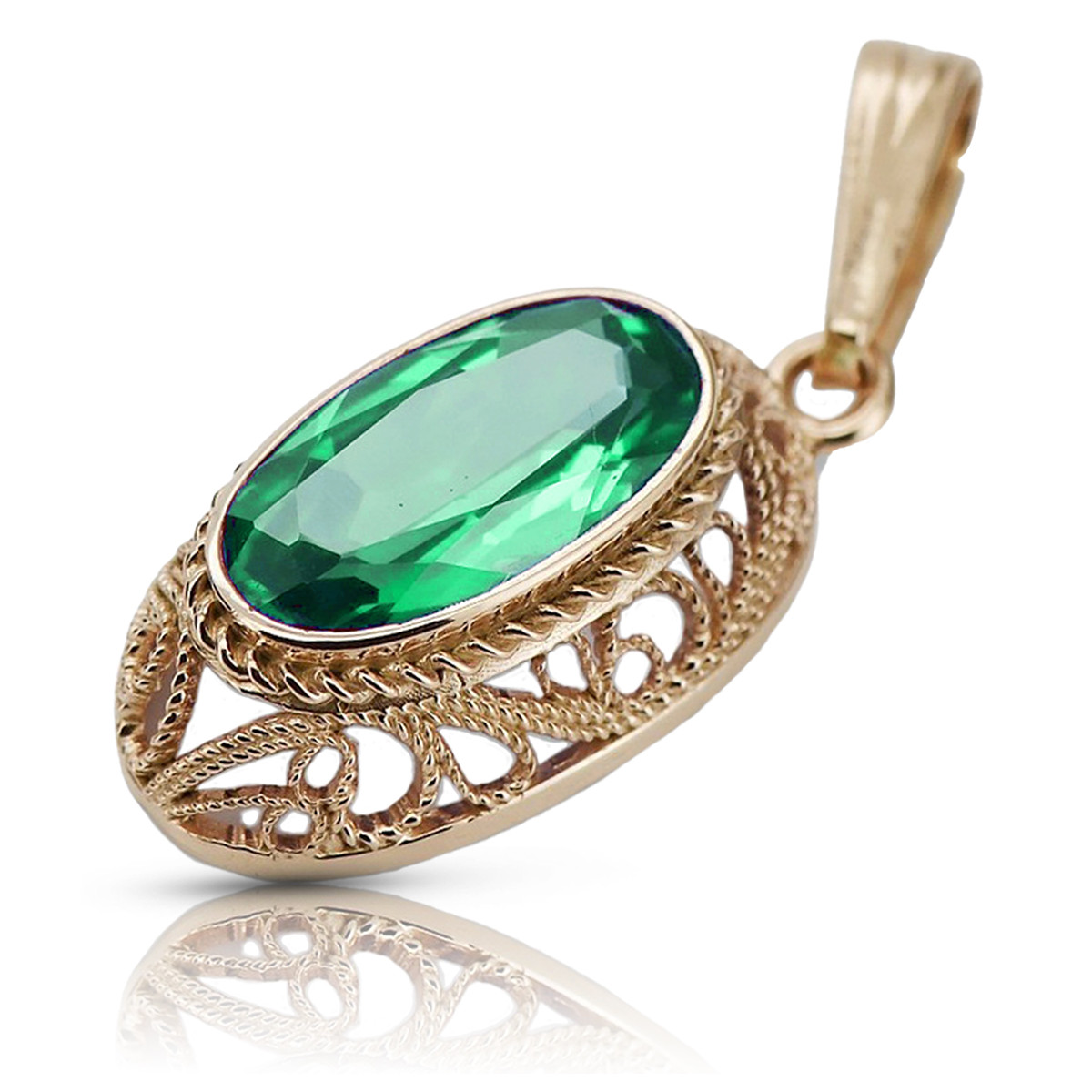 "Luxurious 14K Rose Gold Emerald Pendant - Authentic Vintage Style vpc014" Vintage