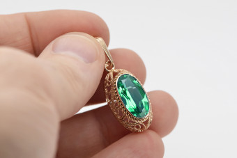 "Luxurious 14K Rose Gold Emerald Pendant - Authentic Vintage Style vpc014" Vintage