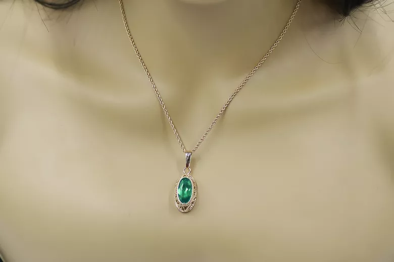 "Luxurious 14K Rose Gold Emerald Pendant - Authentic Vintage Style vpc014" Vintage