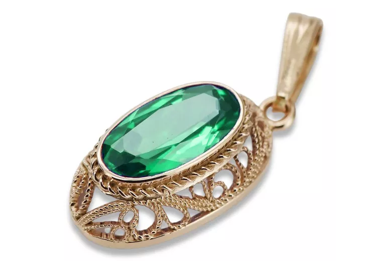 "Luxurious 14K Rose Gold Emerald Pendant - Authentic Vintage Style vpc014" Vintage