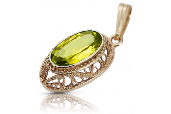 Colgante Único de Peridoto y Oro Rosa de 14k estilo Antiguo. vpc014