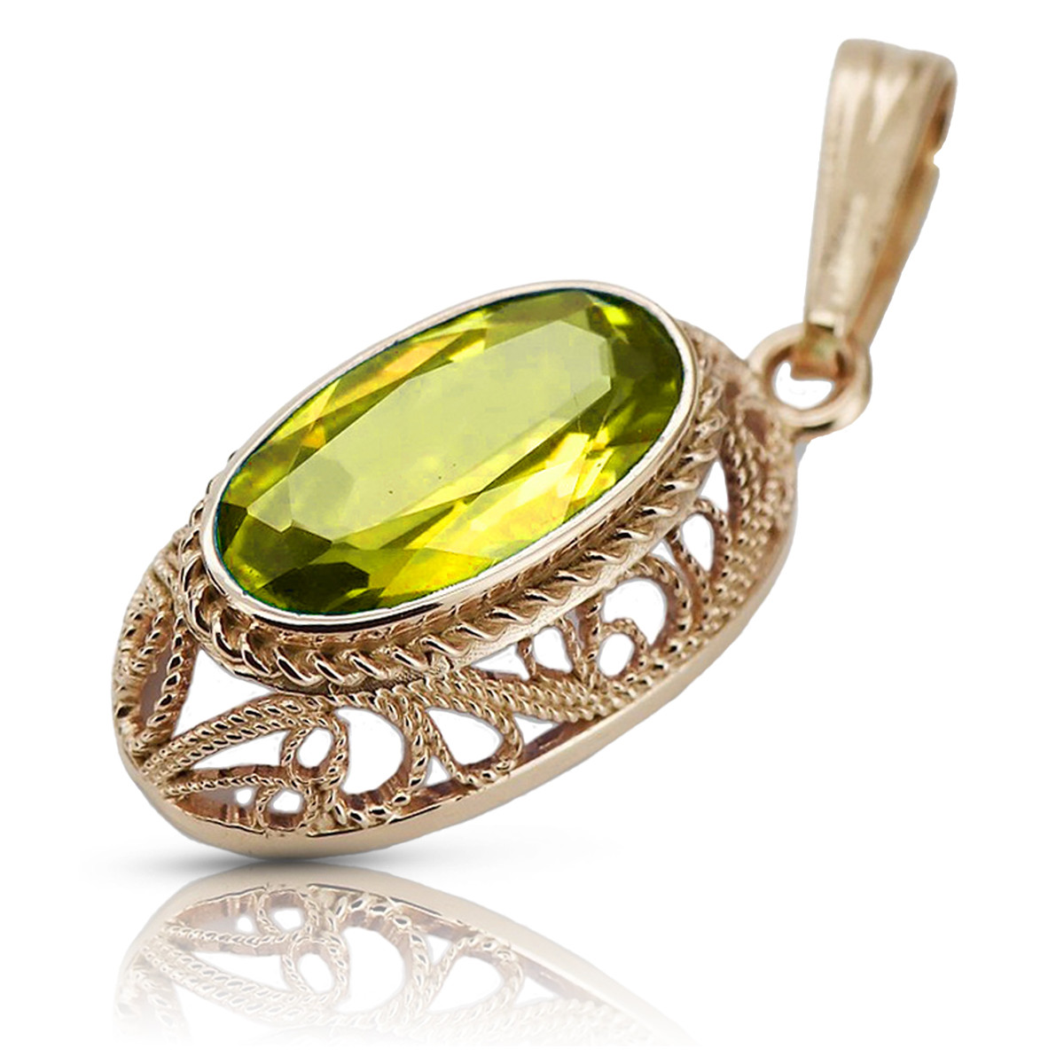 Colgante Único de Peridoto y Oro Rosa de 14k estilo Antiguo. vpc014