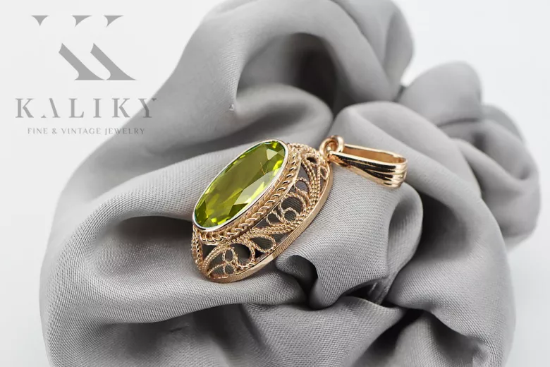 Colgante Único de Peridoto y Oro Rosa de 14k estilo Antiguo. vpc014