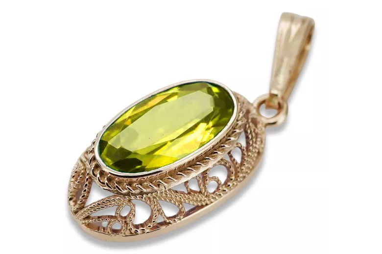 Colgante Único de Peridoto y Oro Rosa de 14k estilo Antiguo. vpc014