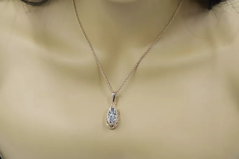 Bijuterie rară: pandantiv vintage din aur roz de 14k, încrustat cu zircon vpc017 Vintage