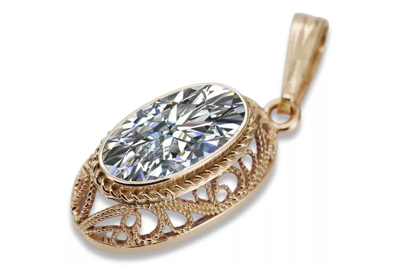 "Vintage 14K Rose Gold Pendant with Zircon Sparkle - VPC014" Vintage