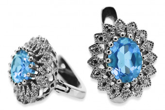 Splendides boucles d'oreilles vec125w en Or blanc 14 carats et Aigue-marine Vintage