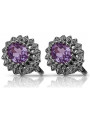 14K White Gold Amethyst Hoop Earrings for Women vec125w