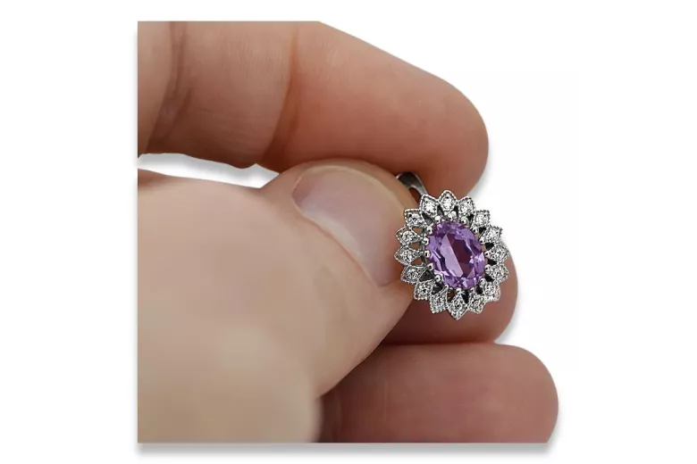 Elegante 14 Karat Weißgold Amethyst Schmuckstücke vec125w. Vintage