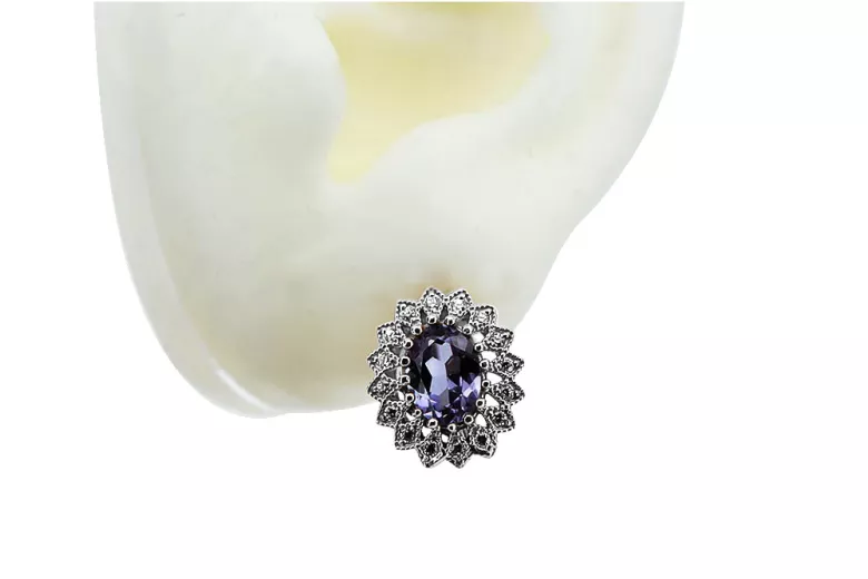 Chic 14K White Gold Earrings Adorned with Alexandrite vec125w