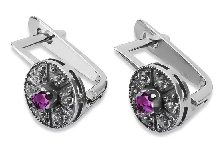 Classic 14K White Gold Earrings with Vintage Amethyst Insets vec161w