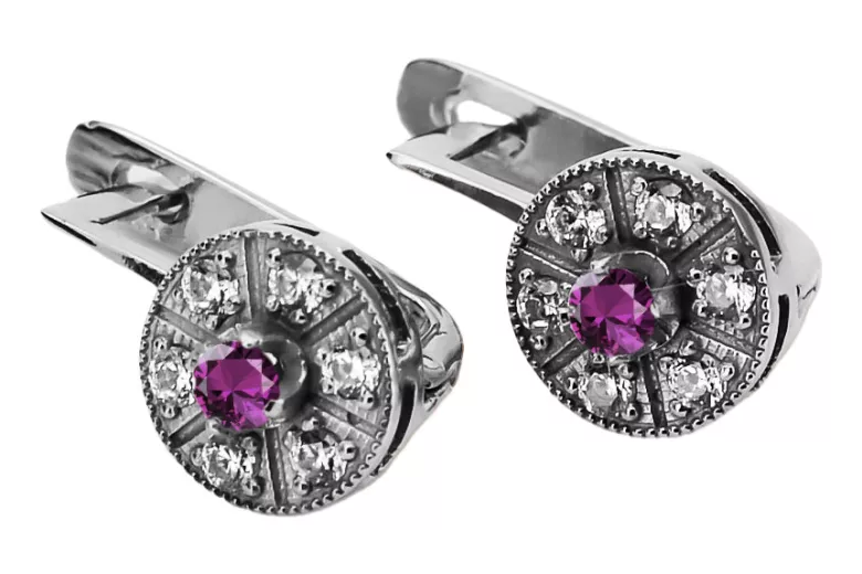 Classic 14K White Gold Earrings with Vintage Amethyst Insets vec161w