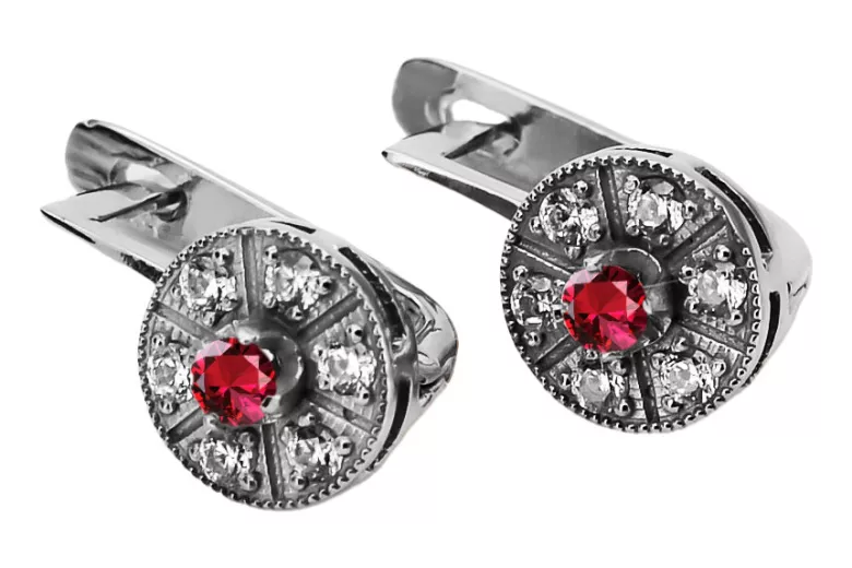 "Timeless 14K White Gold Ruby Drop Earrings - vec161w" Vintage