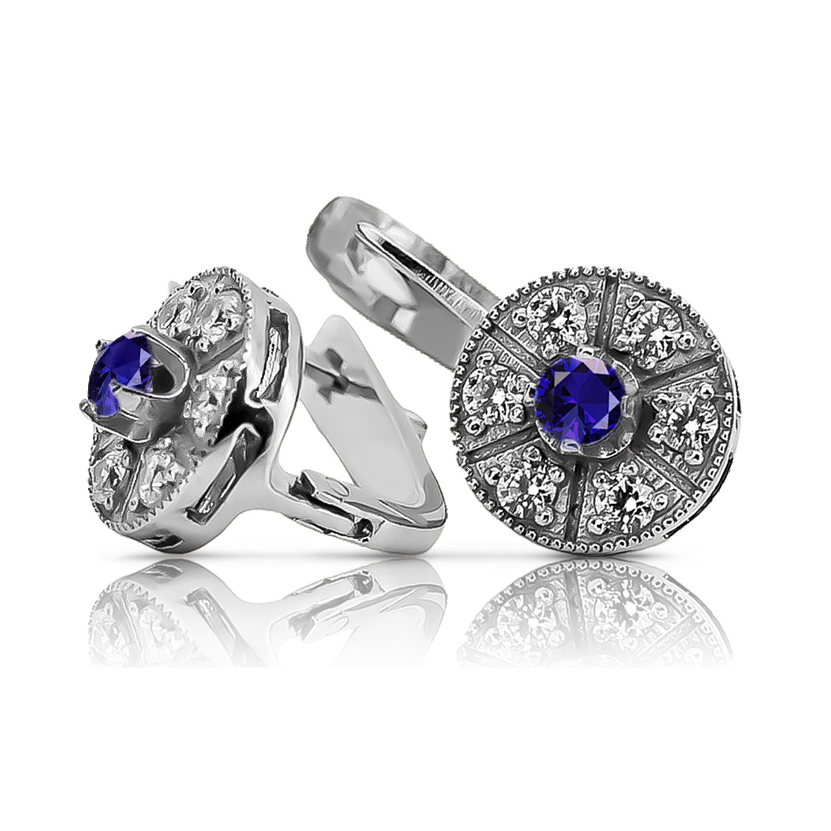 "Timeless 14K White Gold and Sapphire Vintage Earrings vec161w" Vintage