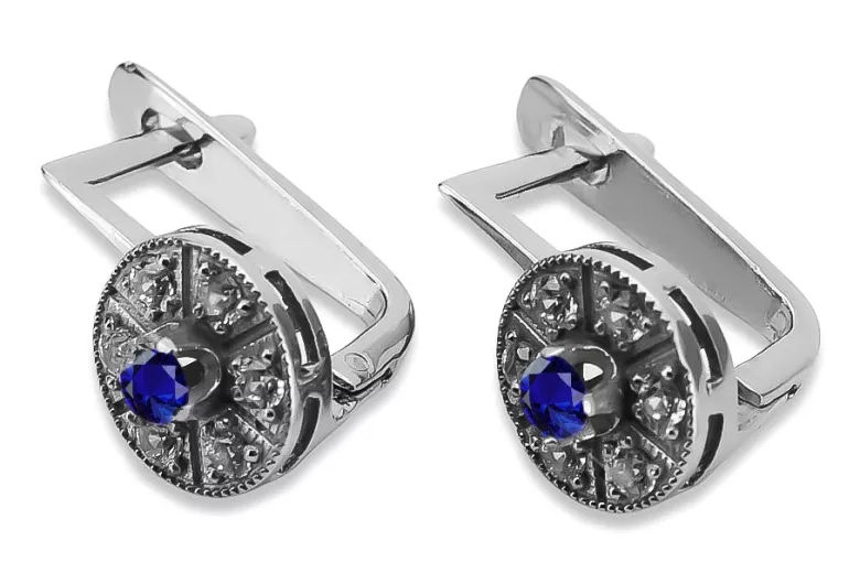 "Timeless 14K White Gold and Sapphire Vintage Earrings vec161w" Vintage