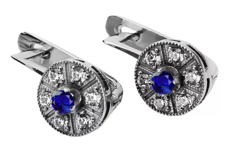 "Timeless 14K White Gold and Sapphire Vintage Earrings vec161w" Vintage