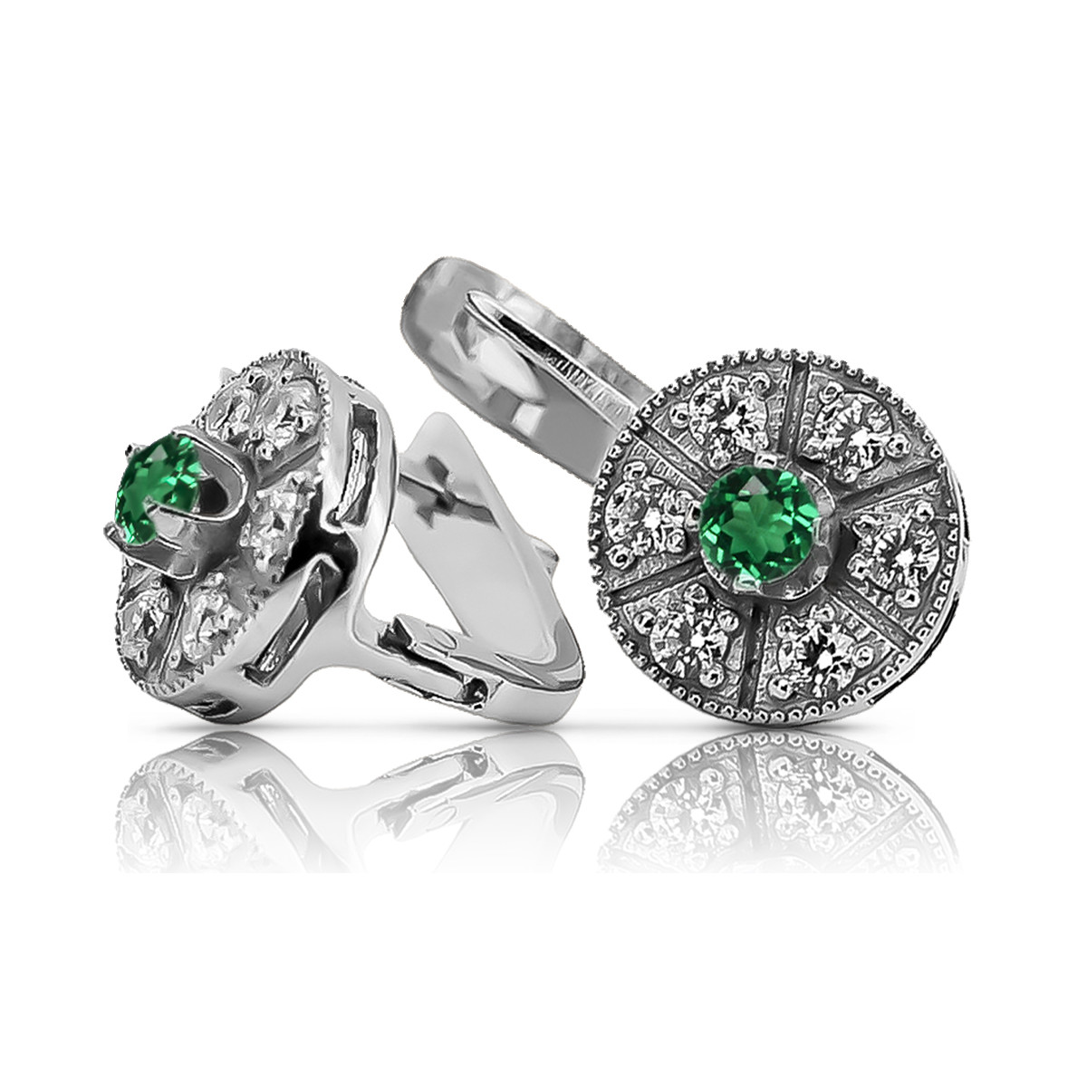 "Timeless 14K White Gold and Emerald Earrings vec161w" Vintage