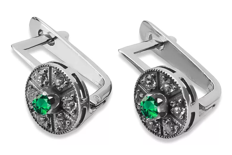 "Timeless 14K White Gold and Emerald Earrings vec161w" Vintage