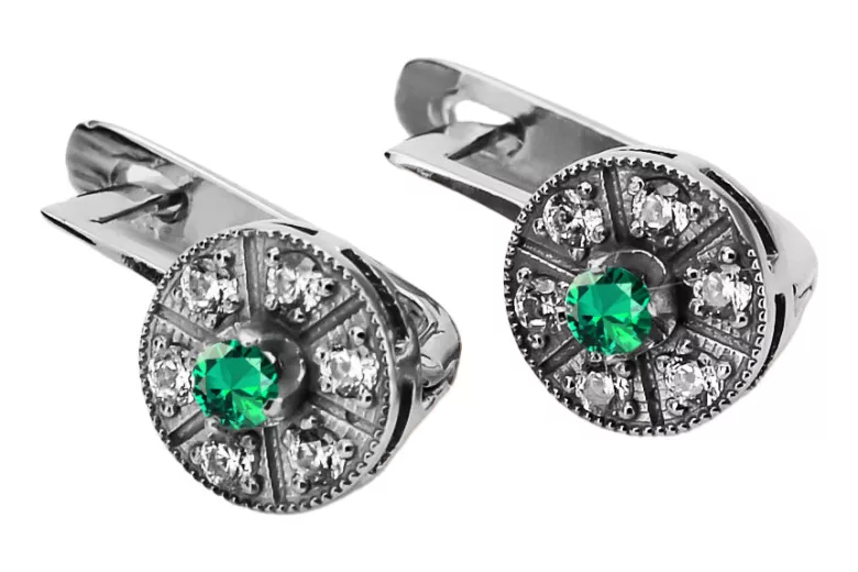 "Timeless 14K White Gold and Emerald Earrings vec161w" Vintage