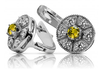 "VEC161W: Timeless Yellow Peridot Encased in 14K White Gold Earrings - Vintage Collection" Vintage