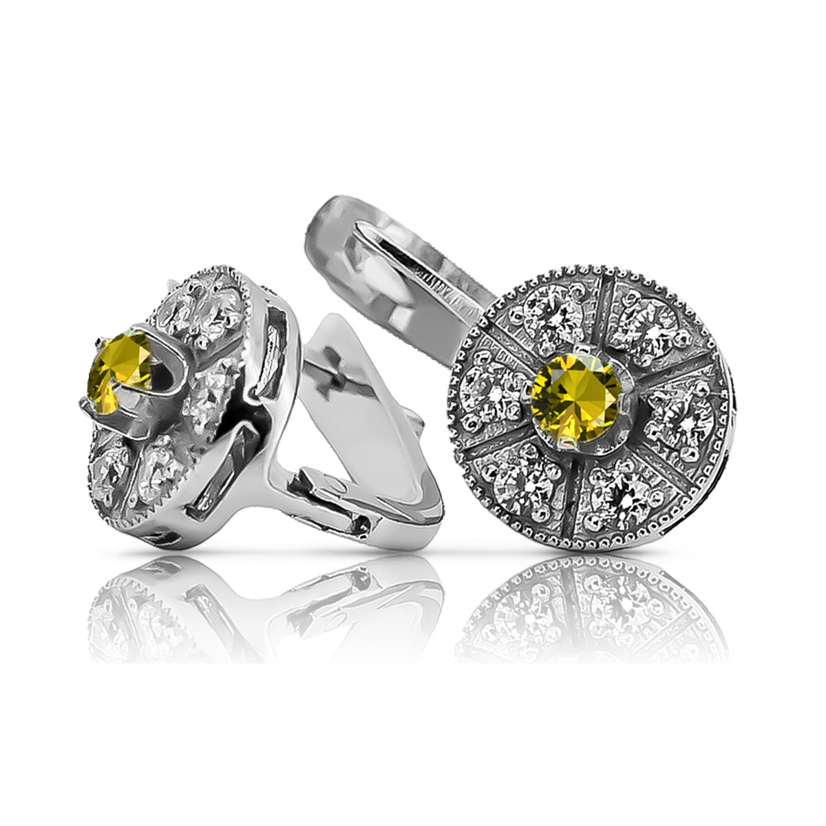 "VEC161W: Timeless Yellow Peridot Encased in 14K White Gold Earrings - Vintage Collection" Vintage