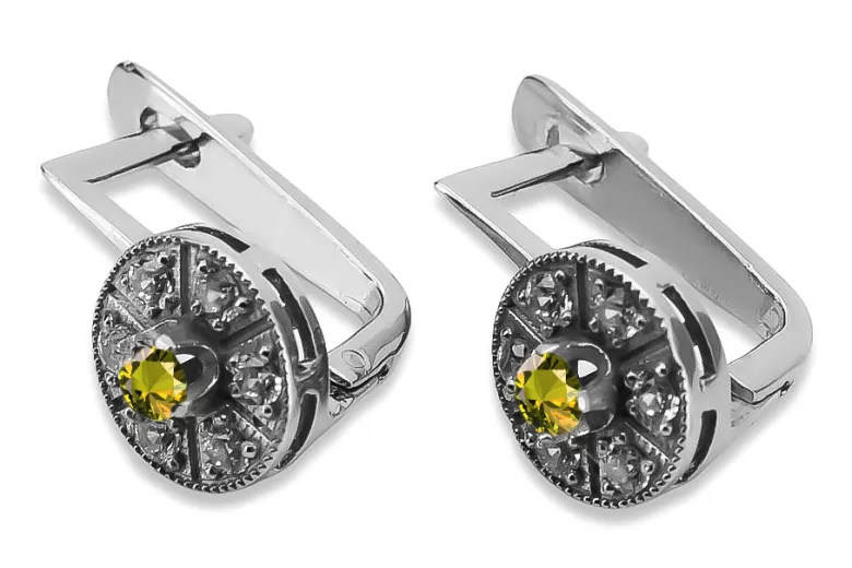 "VEC161W: Timeless Yellow Peridot Encased in 14K White Gold Earrings - Vintage Collection" Vintage