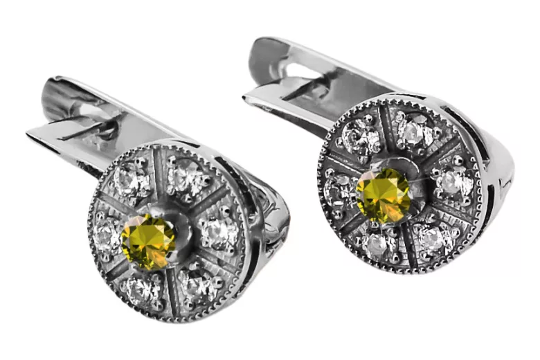 "VEC161W: Timeless Yellow Peridot Encased in 14K White Gold Earrings - Vintage Collection" Vintage