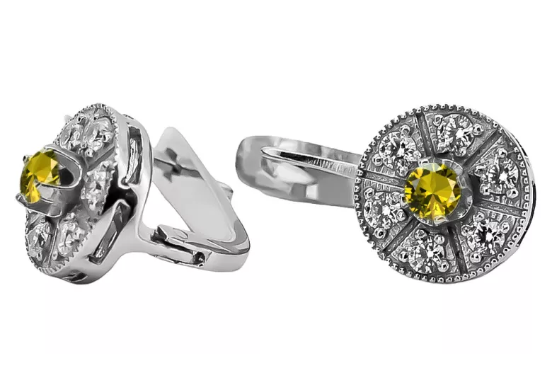 "VEC161W: Timeless Yellow Peridot Encased in 14K White Gold Earrings - Vintage Collection" Vintage