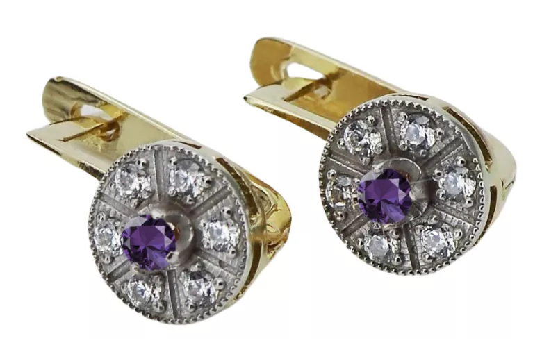 Charming Alexandrite 14K Yellow White Gold Earrings vec161yw