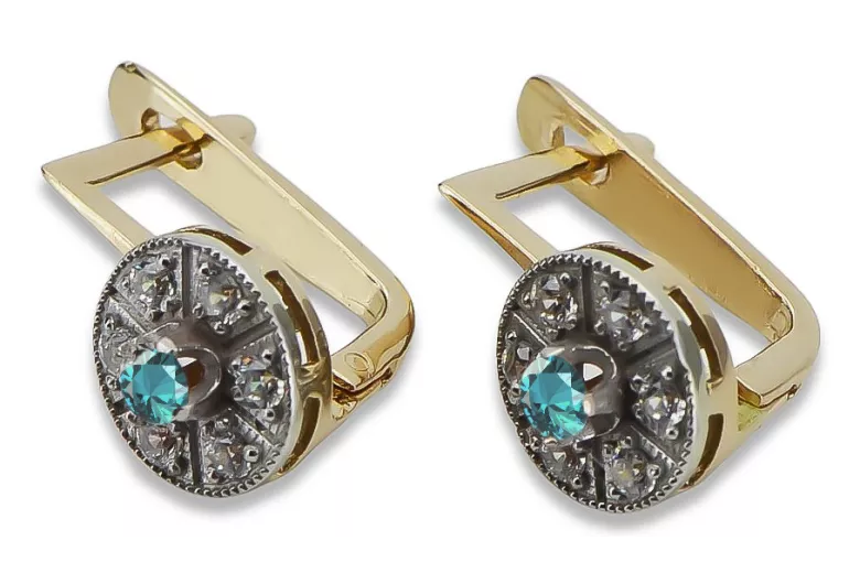 Vintage Charm 14K Yellow White Gold with Aquamarine Accent Earrings vec161yw