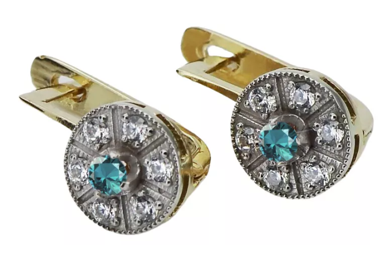 Vintage Charm 14K Yellow White Gold with Aquamarine Accent Earrings vec161yw