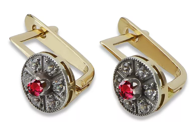 Chic Vintage 14K Yellow White Gold Ruby Earrings - Exquisite Craftsmanship vec161yw