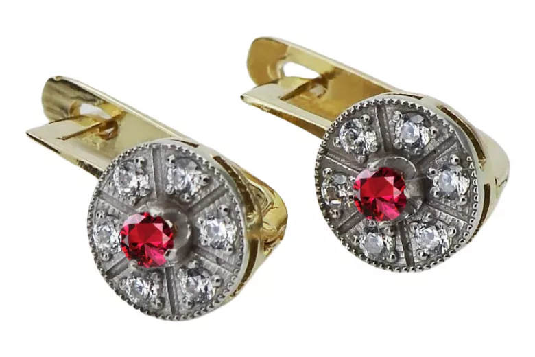 Chic Vintage 14K Yellow White Gold Ruby Earrings - Exquisite Craftsmanship vec161yw