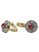 Chic Vintage 14K Yellow White Gold Ruby Earrings - Exquisite Craftsmanship vec161yw