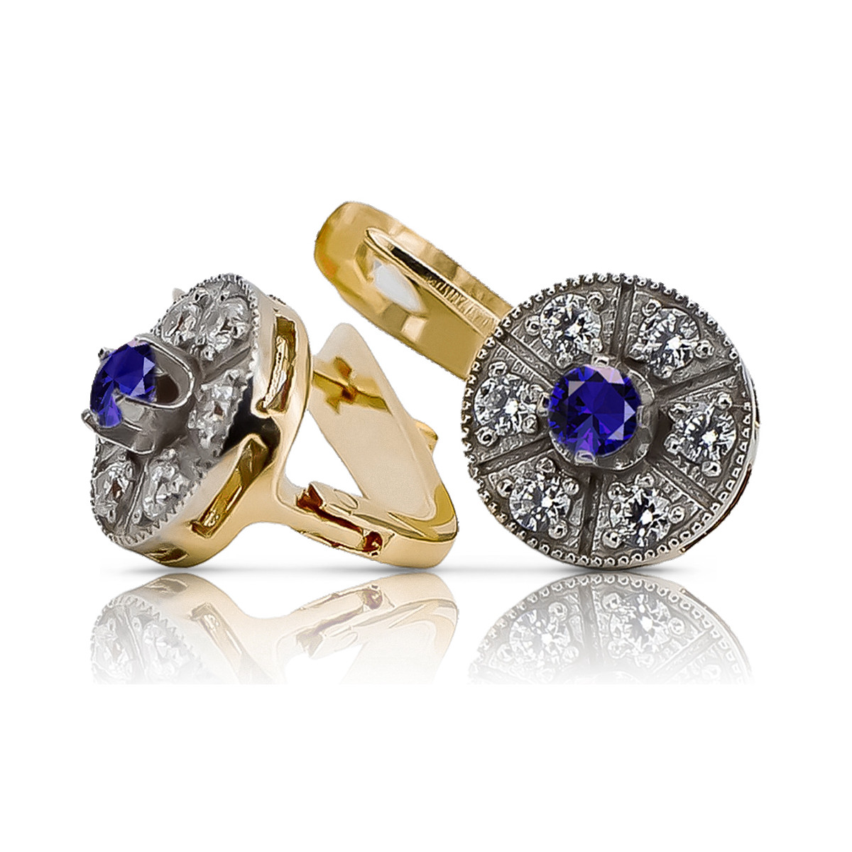 Luxurious Vintage Sapphire Earrings in 14K Yellow White Gold vec161yw