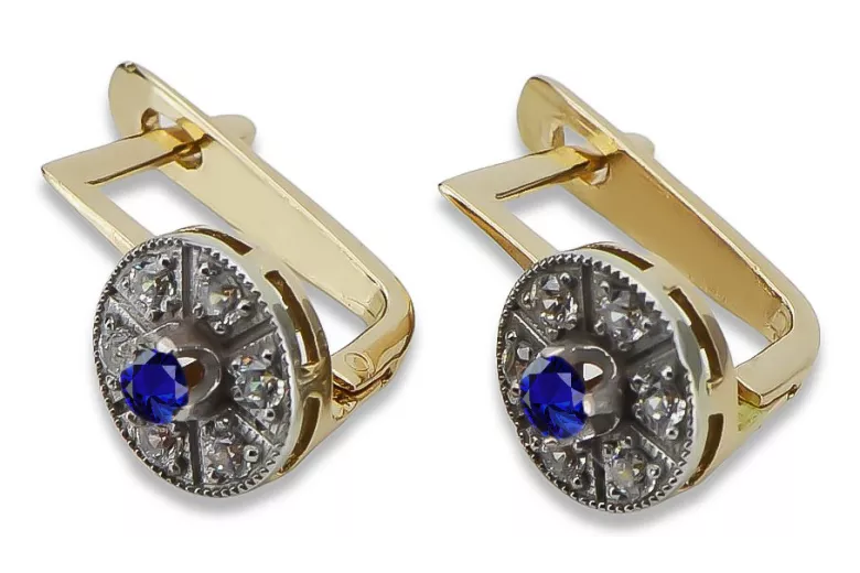 Luxurious Vintage Sapphire Earrings in 14K Yellow White Gold vec161yw