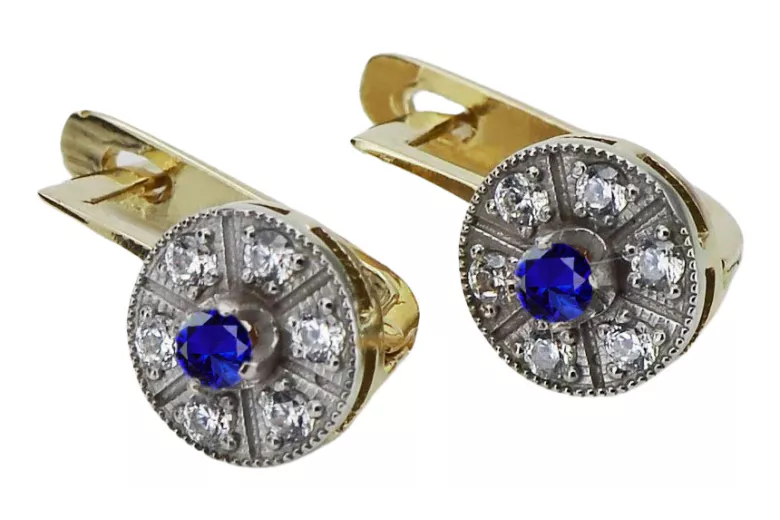 Luxurious Vintage Sapphire Earrings in 14K Yellow White Gold vec161yw