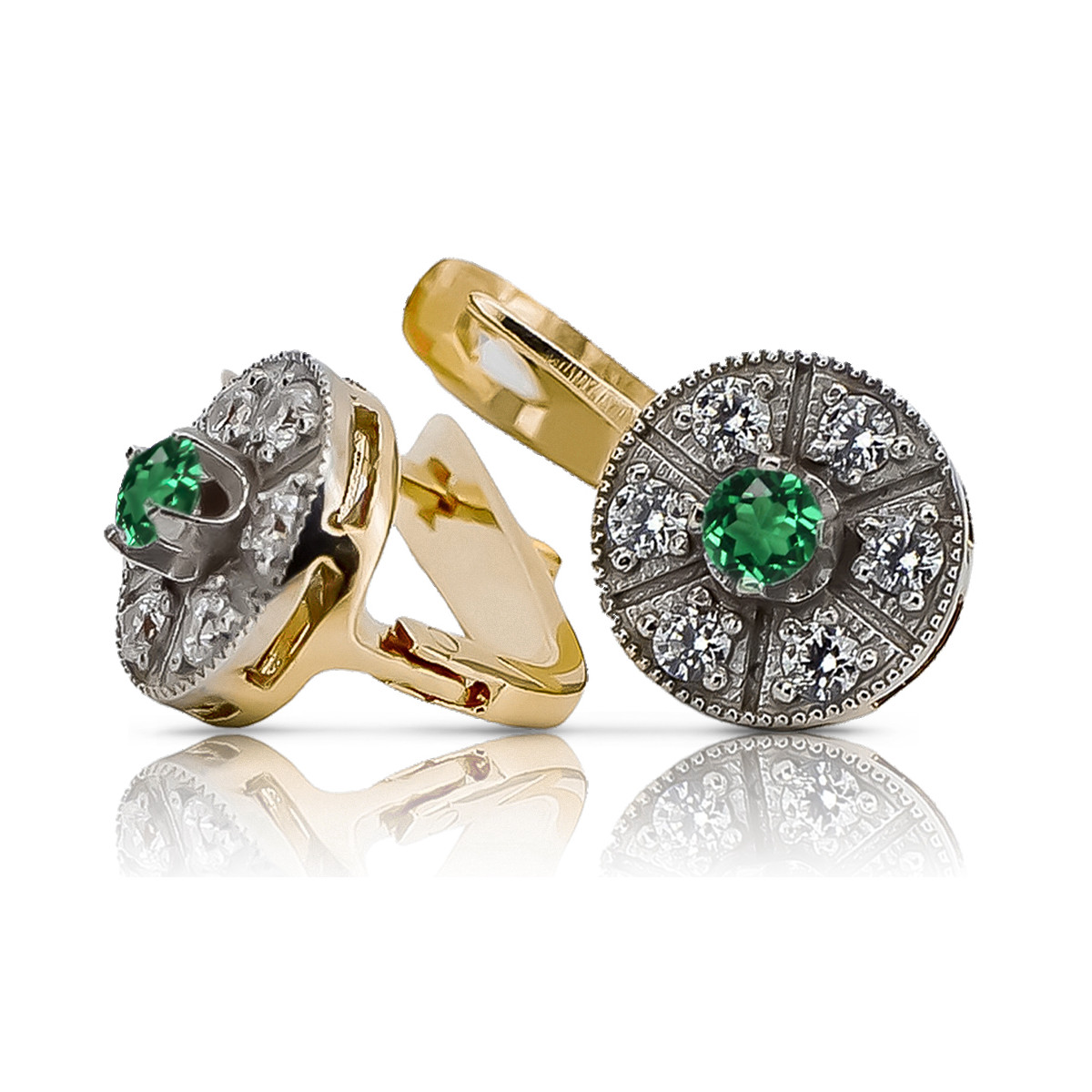 Retro Chic Emerald Earrings in 14K Yellow and White Gold vec161yw