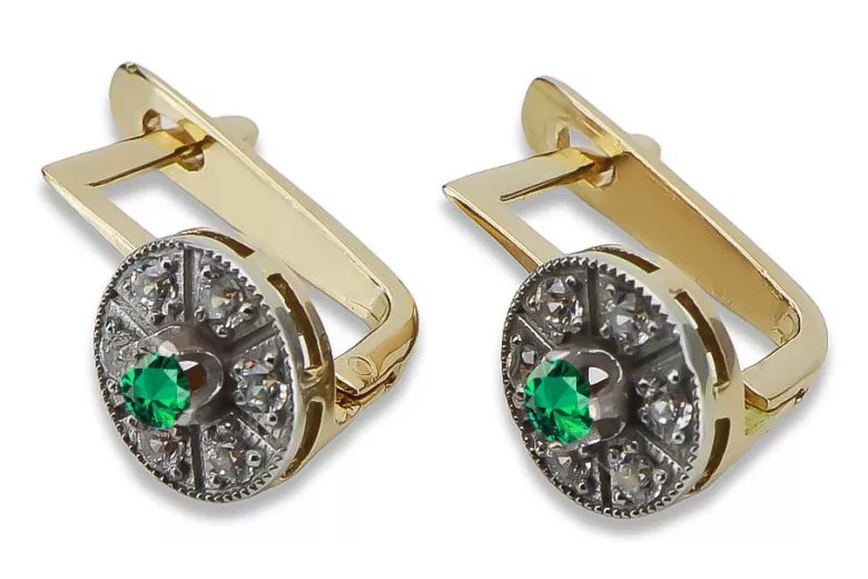 Retro Chic Emerald Earrings in 14K Yellow and White Gold vec161yw