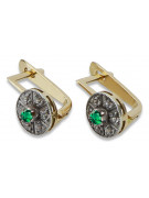 Retro Chic Emerald Earrings in 14K Yellow and White Gold vec161yw