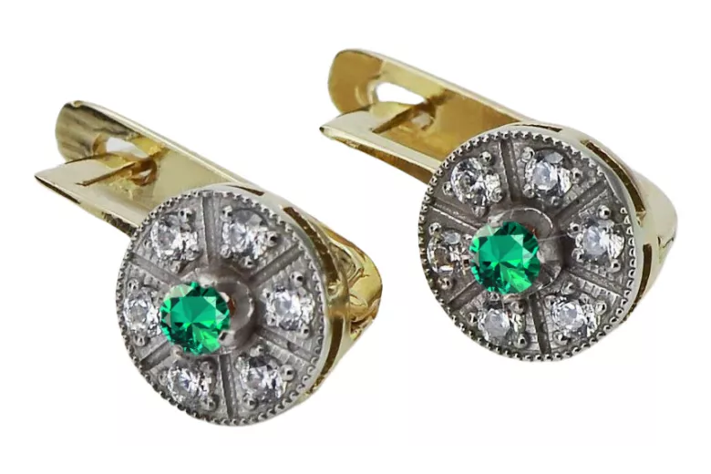 Retro Chic Emerald Earrings in 14K Yellow and White Gold vec161yw