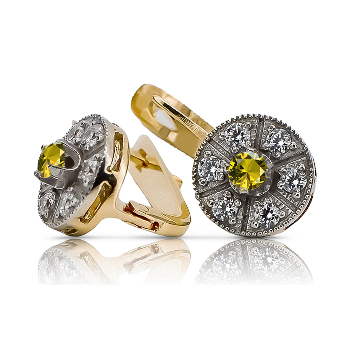 "Vintage Inspired 14K Yellow White Gold Peridot Earrings - Vec161yw Collection" Vintage