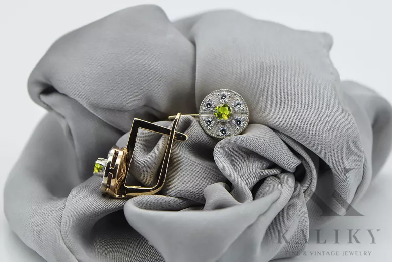 "Vintage Inspired 14K Yellow White Gold Peridot Earrings - Vec161yw Collection" Vintage