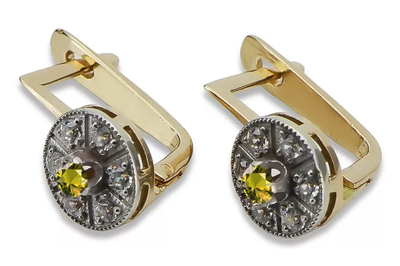 "Vintage Inspired 14K Yellow White Gold Peridot Earrings - Vec161yw Collection" Vintage