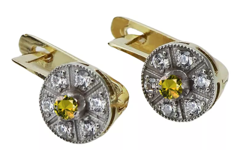 "Vintage Inspired 14K Yellow White Gold Peridot Earrings - Vec161yw Collection" Vintage