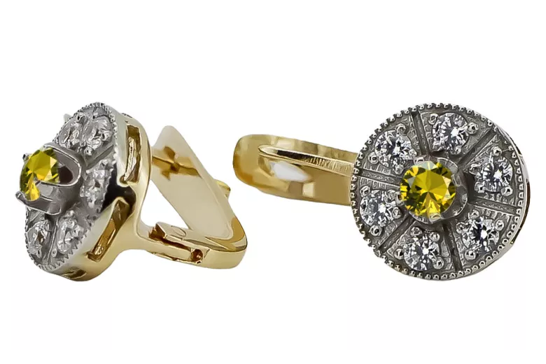 "Vintage Inspired 14K Yellow White Gold Peridot Earrings - Vec161yw Collection" Vintage