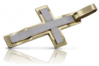 Yellow white 14k solid gold Catholic cross ctc022yw