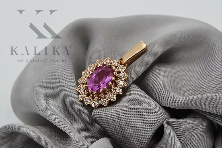 Original 14K Rose Gold Vintage Pendant with Amethyst Gemstone vpc018